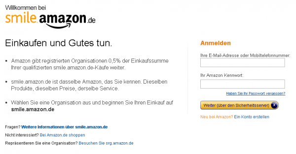 Smile Amazon – einkaufen und dabei Gutes tun